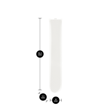 Ürün ölçüleriyle birlikte gösterilen Ploom AURA Glacier White Özel Desenli Ön Panel: 9,65cm yükseklik x 3,30 cm genişlik x 1,80 cm derinlik
