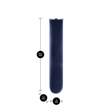 Ploom AURA Navy Blue Augmented Pattern Front Panel shown with product dimensions: 9.65cm height x 3.30 cm width and 1.80 cm depth