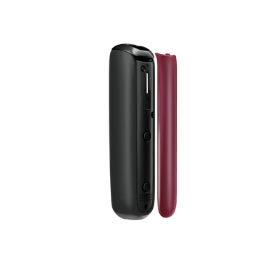 Cihazdan ayrı duran Dark Orchid renkli Ploom AURA ön panelinin yan görünümü.
