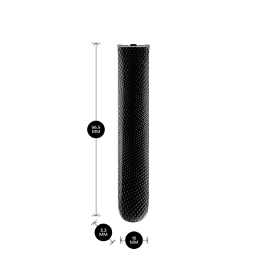 Ürün ölçüleriyle birlikte gösterilen Ploom AURA Jet Black Özel Desenli Ön Panel: 9,65cm yükseklik x 3,30 cm genişlik x 1,80 cm derinlik