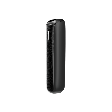 Jet Black renkli Özel Desenli Ploom AURA ön panel aksesuarının yan görünümü.
