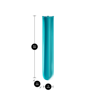 Ürün ölçüleriyle birlikte gösterilen Ploom AURA Ocean Blue ön panel: 9,65cm yükseklik x 3,30 cm genişlik x 1,80 cm derinlik
