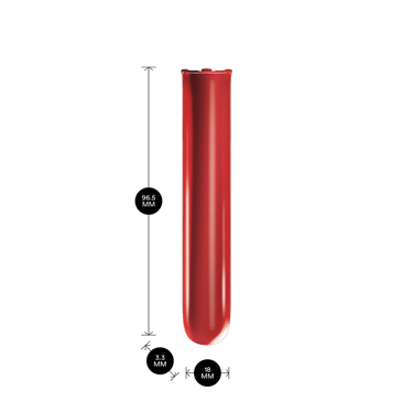 Ürün ölçüleriyle birlikte gösterilen Ploom AURA Lava Red ön panel: 9,65cm yükseklik x 3,30 cm genişlik x 1,80 cm derinlik
